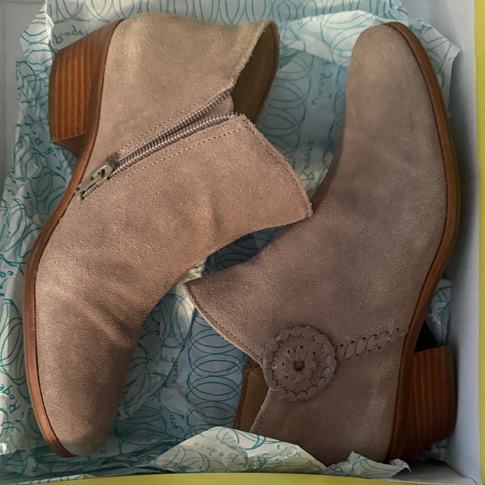 Jack Rogers Taupe Suede Ankle Booties
